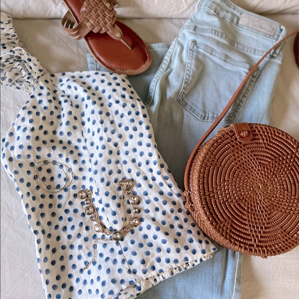 Cream and Blue Dots Tank Top